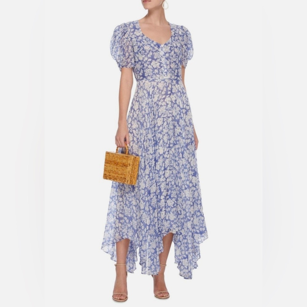 LoveShackFancy NWOT‎ Coralie Maxi Dress in Blue Floral Puff Sleeves Size 10